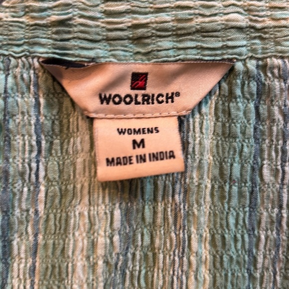Vintage Woolrich Crinkle Fabric Blue and Green Button Down with Short Sleeves - Picture 8 of 8